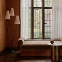 3 light hammered metal floor lamp with linen shades STS