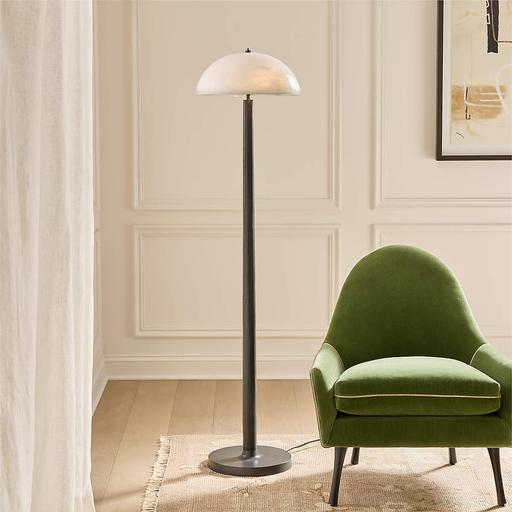 Black metal floor lamp with hand-carved alabaster STS