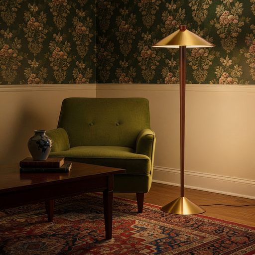 2 light burnished brass cone floor lamp STS