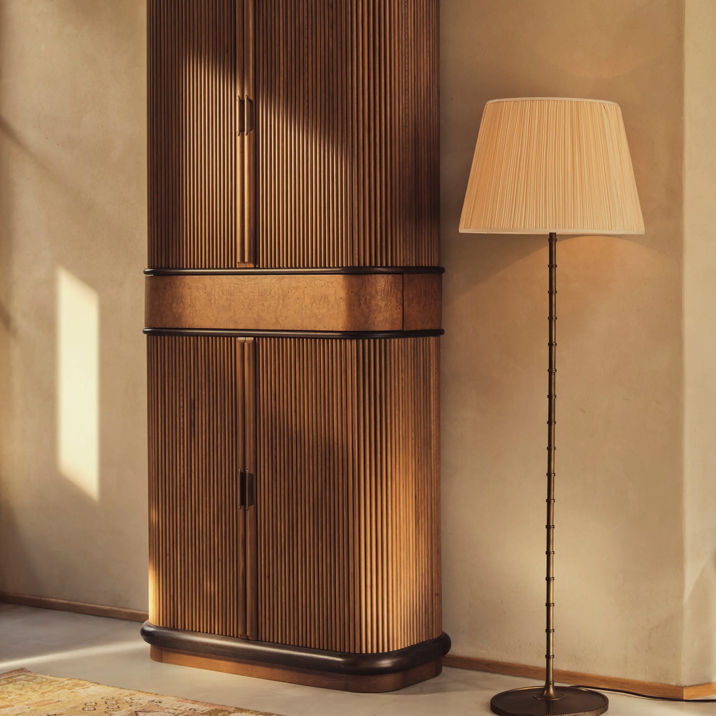 Adored with fine ribbed detailing around the stem floor lamp with linen shade STS