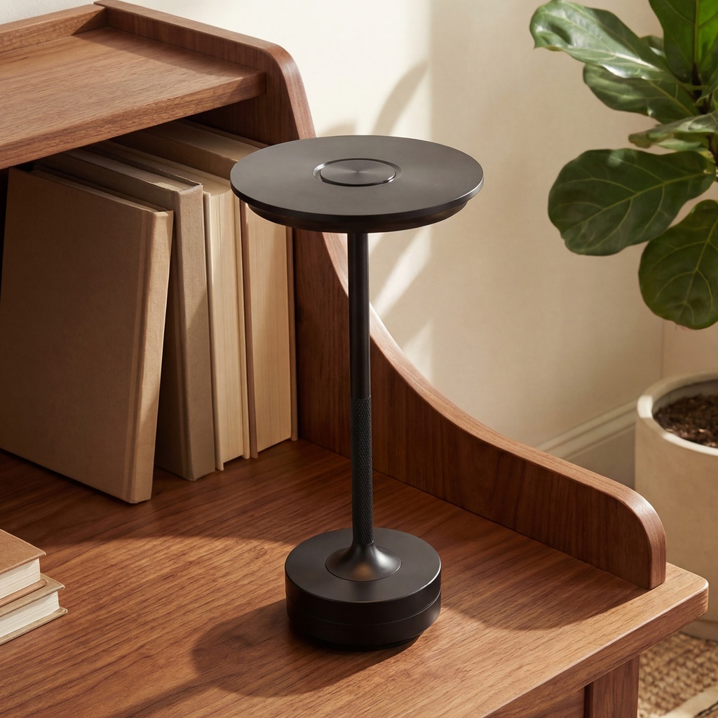 Black metal cordless rechargeable table lamp STS