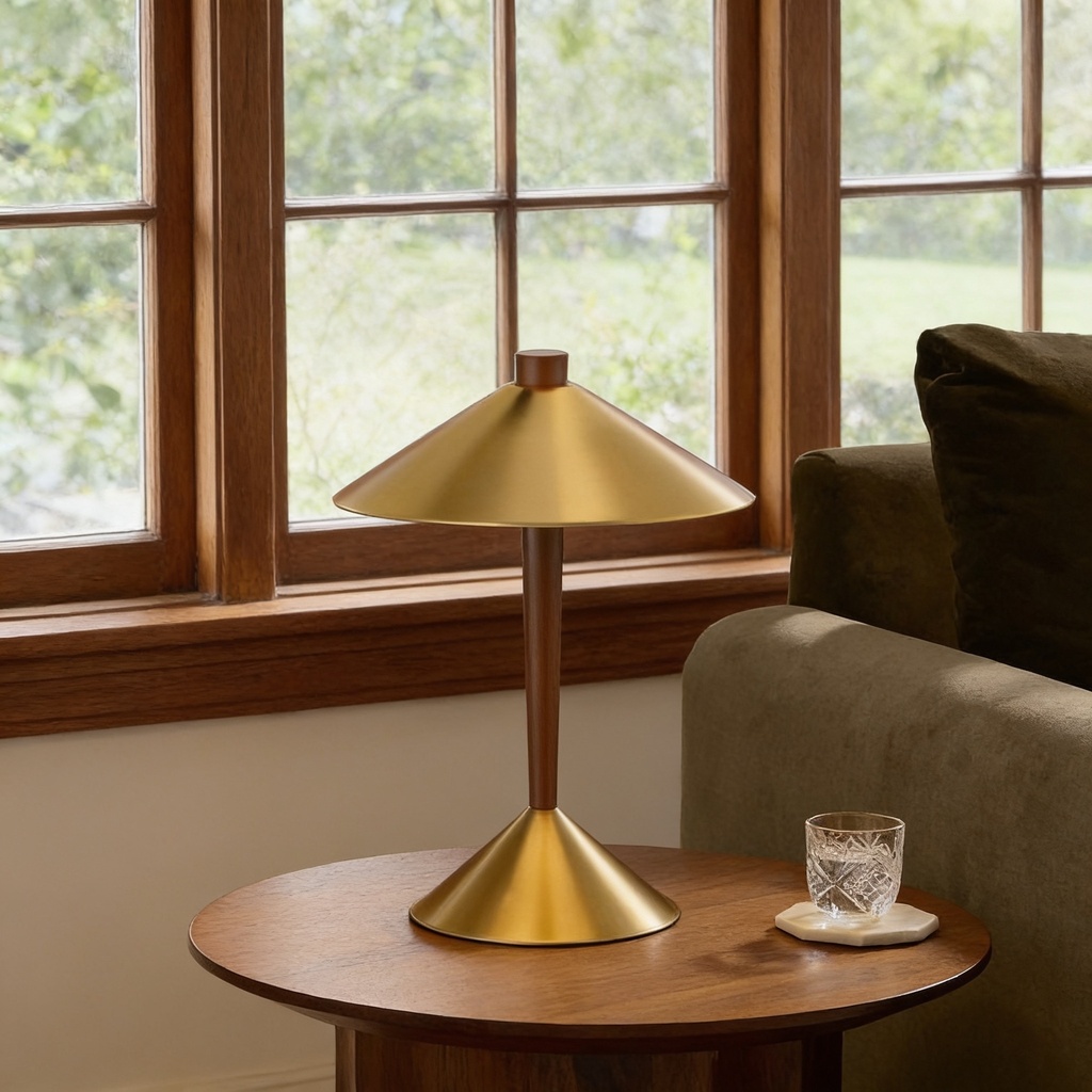 2 light burnished brass mini cone table lamp STS