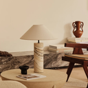 Zebra onyx cylinder table lamp with linen shade STS