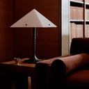 Blacked hammered metal table lamp with alabaster shade  STS