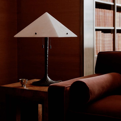 Blacked hammered metal table lamp with alabaster shade  STS