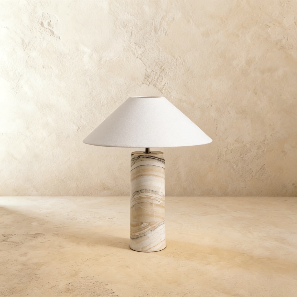 Zebra onyx cylinder table lamp with linen shade STS