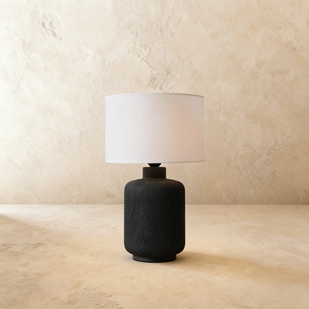 Rough black hand-combed ceramic large table lamp STS