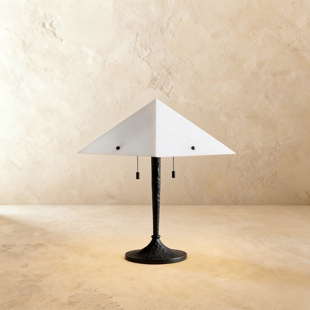 Blacked hammered metal table lamp with alabaster shade  STS