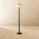 Black metal floor lamp with hand-carved alabaster STS