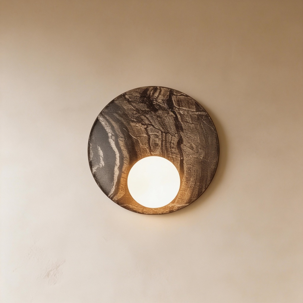 Dark grey black onyx round marble wall lamp STS