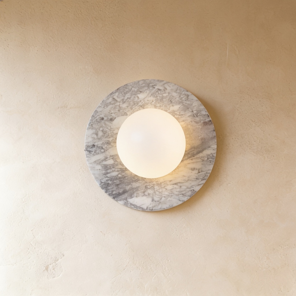 Lilac round marble with glass globe wall lamp STS