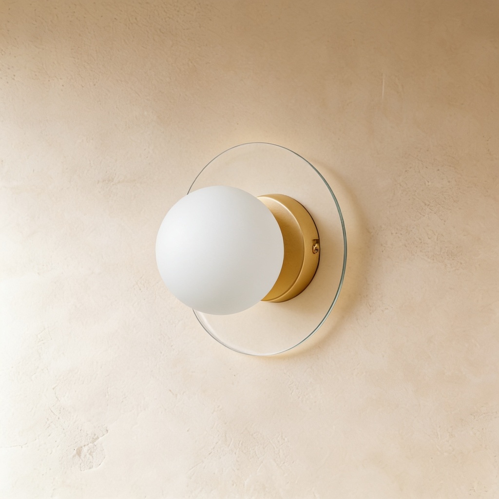 Pink round crystal stone with alabaster globe wall lamp STS