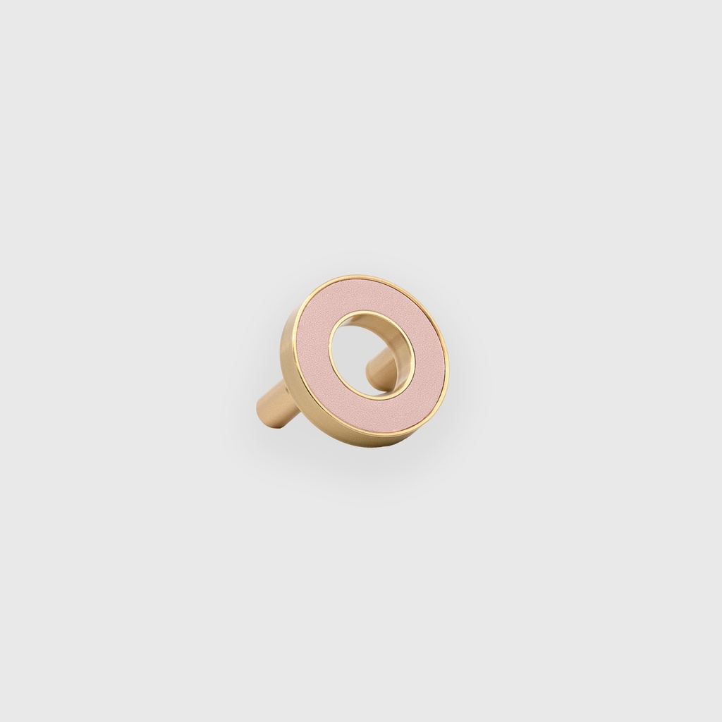 Golden ring with pink leather knob 36*22