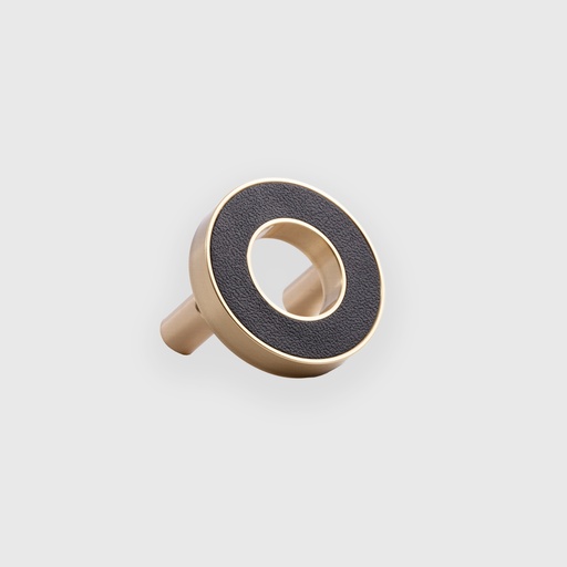 [ART1611036] Golden ring with black leather knob 36*22