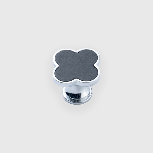 Silver Knob With Black Lucky Clover 