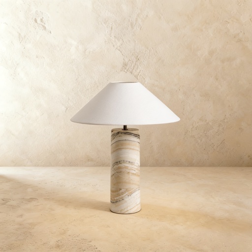[GLTL0011] Zebra onyx cylinder table lamp with linen shade STS