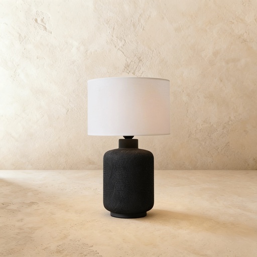 [GLTL0013] Rough black hand-combed ceramic large table lamp STS