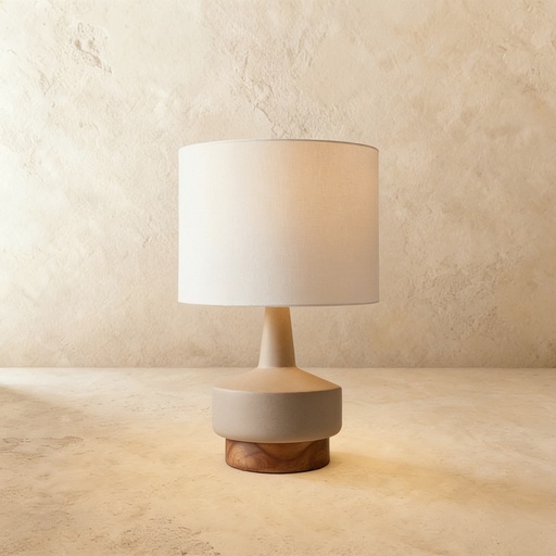 [GLTL0015] Wood &amp; Taupe ceramic medium table lamp STS
