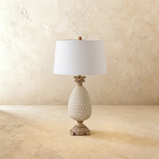 [GLTL0018] Light taupe pineapple ceramic table lamp with leather shade STS