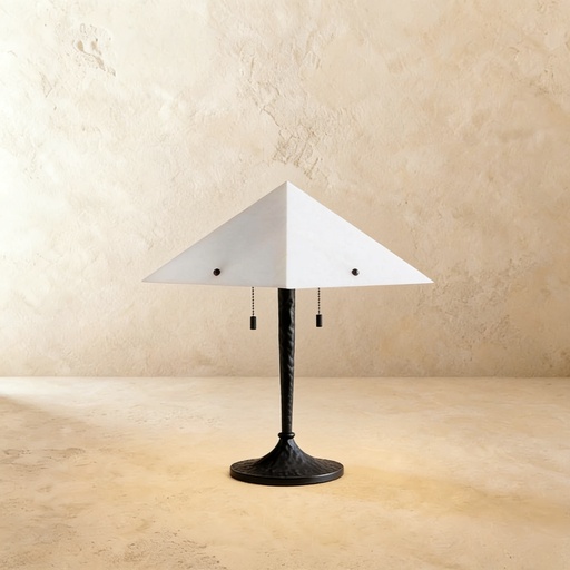 [GLTL0020] Blacked hammered metal table lamp with alabaster shade  STS