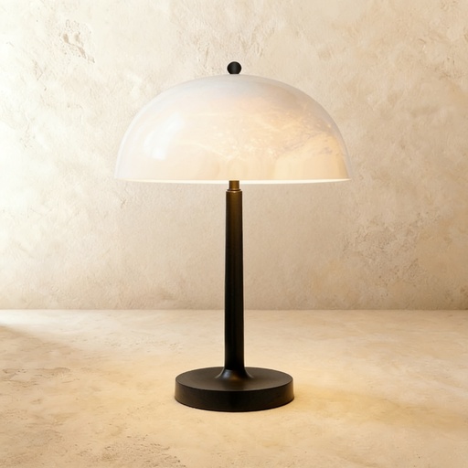 [GLTL0021] Black metal table lamp with hand-carved alabaster STS