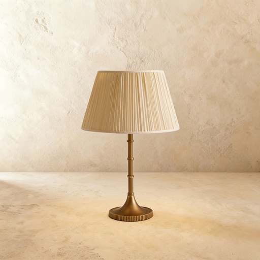 [GLTL0022] Adored with fine ribbed detailing around the stem table lamp with linen shade STS