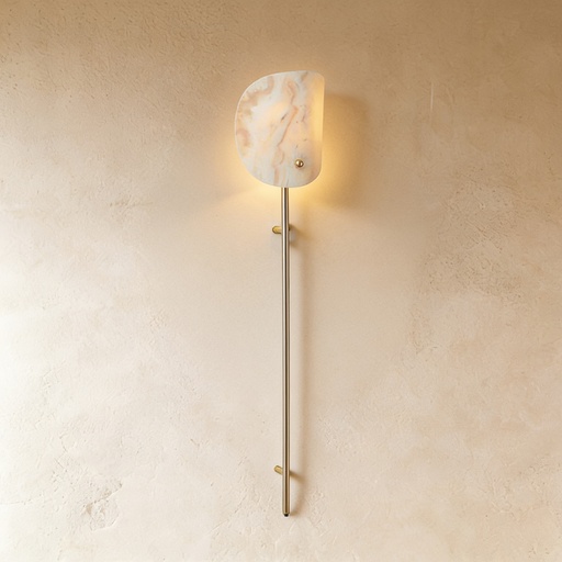 [GLWL0010] Curved cream onyx plug-in wall sconce STS